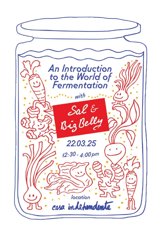 Poster: An Introduction to the World of Fermentation with Sal and Big Belly, vegetables drawn inside a jar