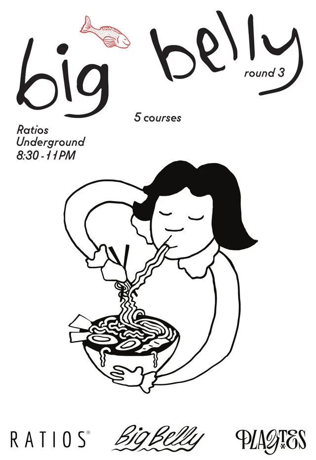 Poster: Big Belly round 3, a girl slurping ramen