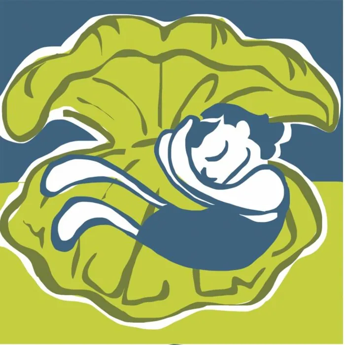 Vol. 2 sneak peek: the girl curled up asleep inside an oyster shell